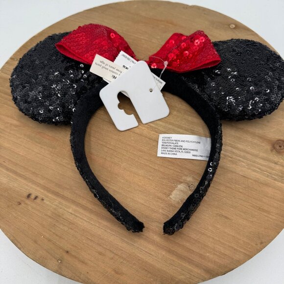 Disney Parks Minnie Mouse Classic Red Bow Black Ears Sequin Headband NEW With Ta - Picture 5 of 5